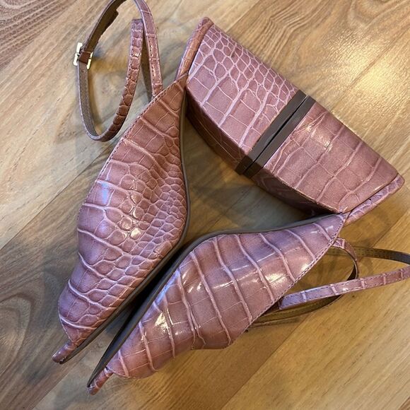 ASOS Pink Reptile Skin Peeptoe Block Heels Size 6 - Picture 2 of 6